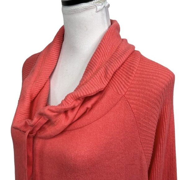 Favorite Lounge Top Plus Sz XXL Orange Drawstring Cowl Neck Knit Shirt Soft Cozy - Picture 3 of 11